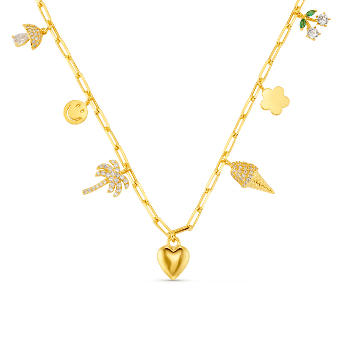 40119 Mixed Electic Pave Charm Necklace