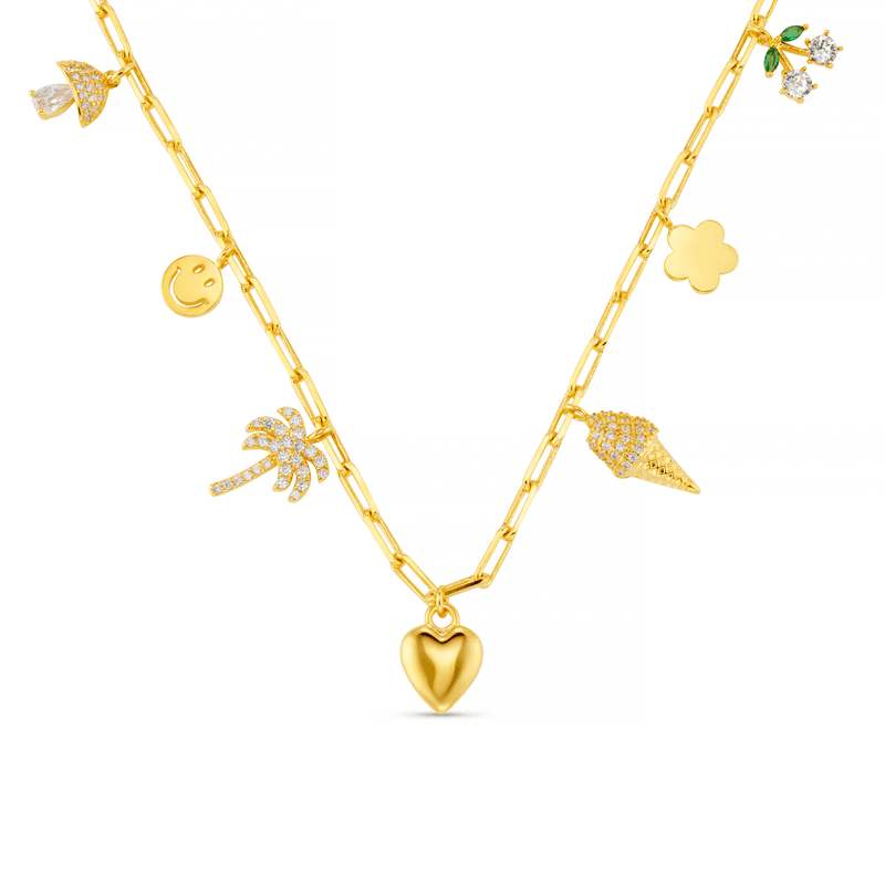 40119 Mixed Electic Pave Charm Necklace