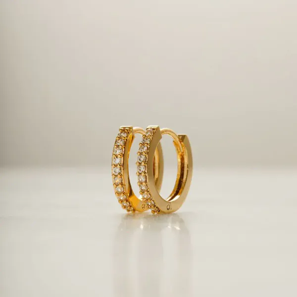 Hovedbilde 22704 Mini Pave Huggie Hoop Earrings - Pale Gold