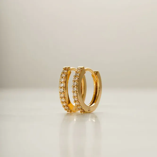 Hovedbilde 22704 Mini Pave Huggie Hoop Earrings - Pale Gold