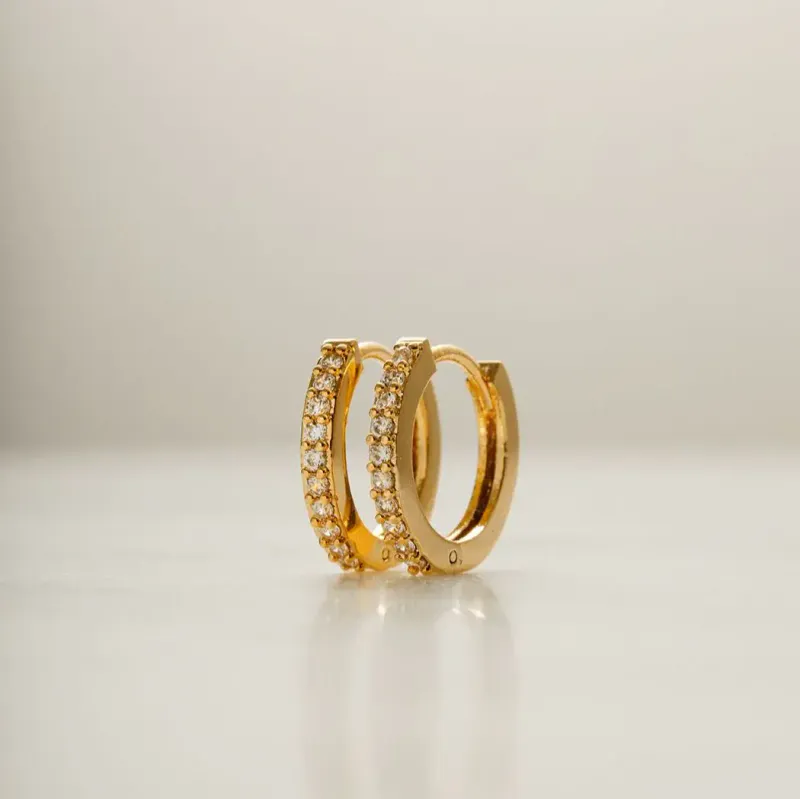 22704 Mini Pave Huggie Hoop Earrings - Pale Gold