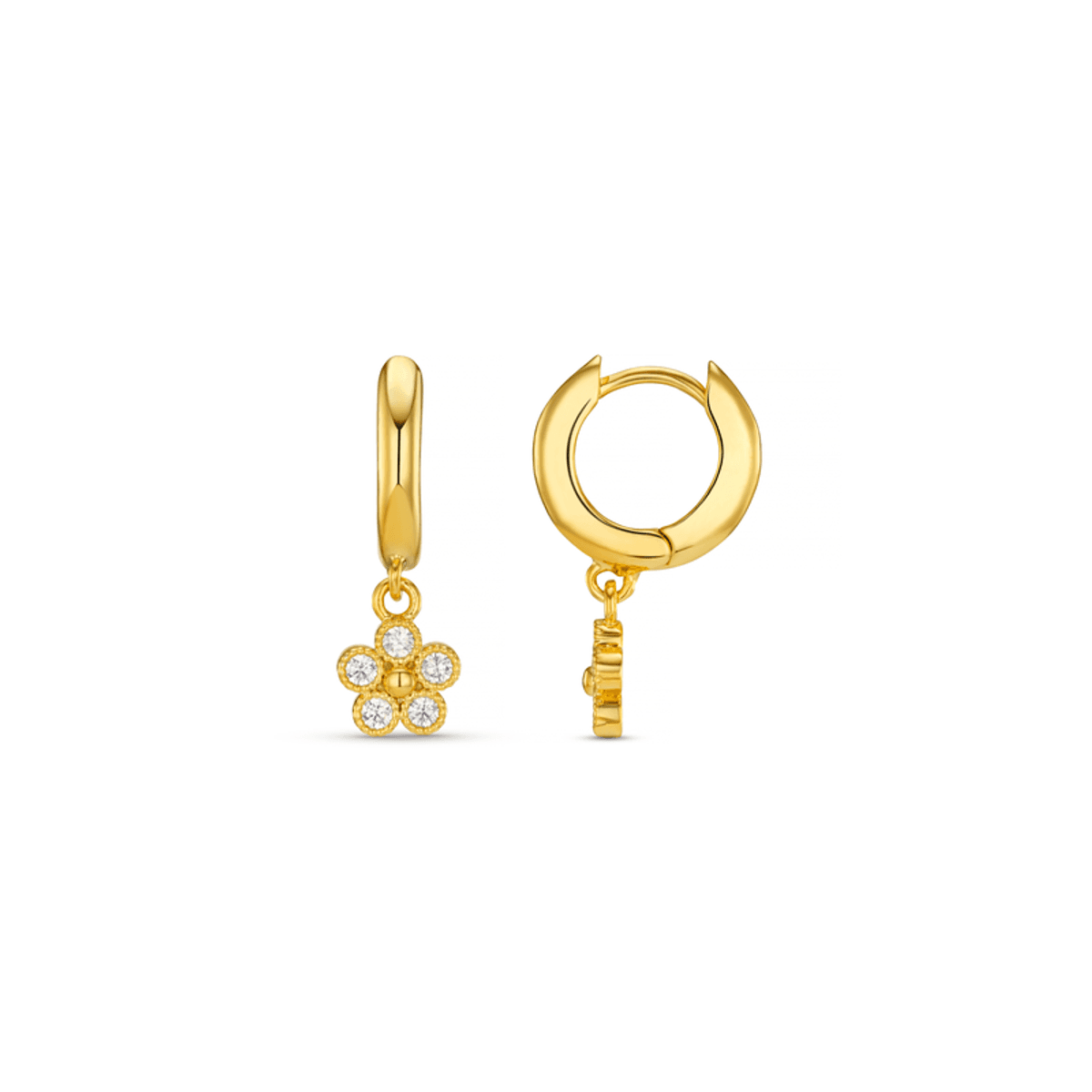 40077 Crystal Flower Drop Huggie Hoop Earrings