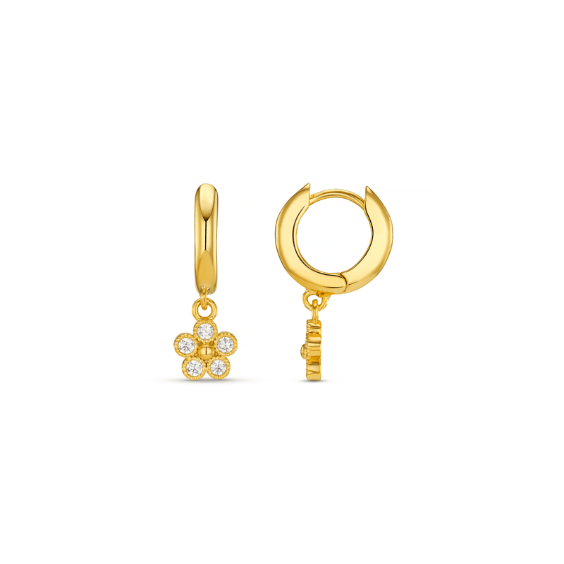 40077 Crystal Flower Drop Huggie Hoop Earrings