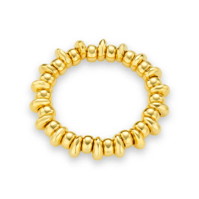 30583 Polished Metal Nugget Stretch Bracelet - Pale Gold
