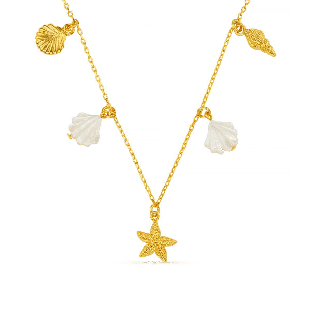 40303 Mixed Shell & Starfish Charm Drop Necklace