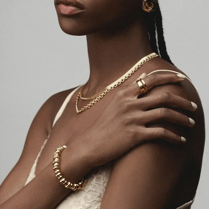 30583 Polished Metal Nugget Stretch Bracelet - Pale Gold