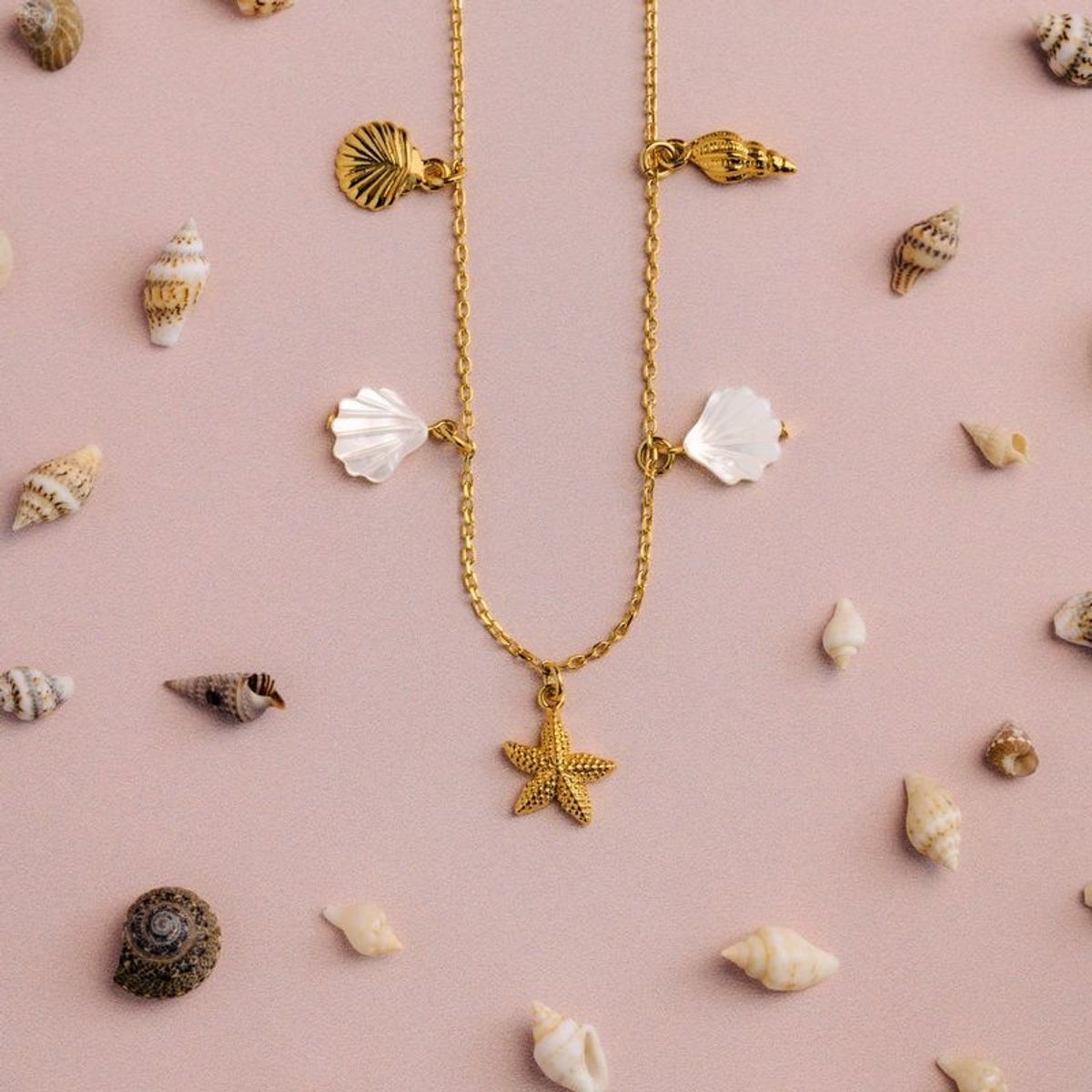 40303 Mixed Shell & Starfish Charm Drop Necklace