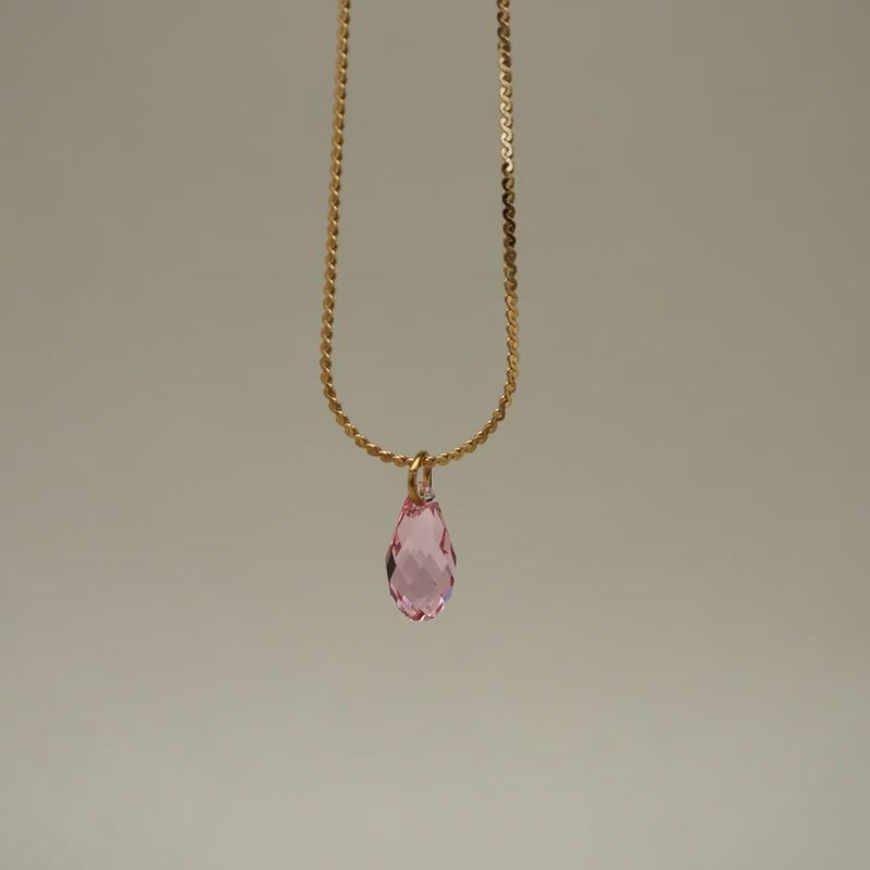 Dainty Pink Crystal Drop Necklace